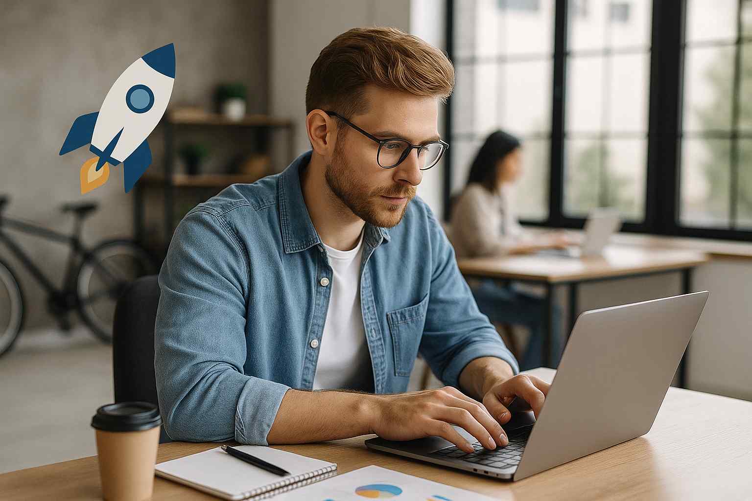 man working in startup company